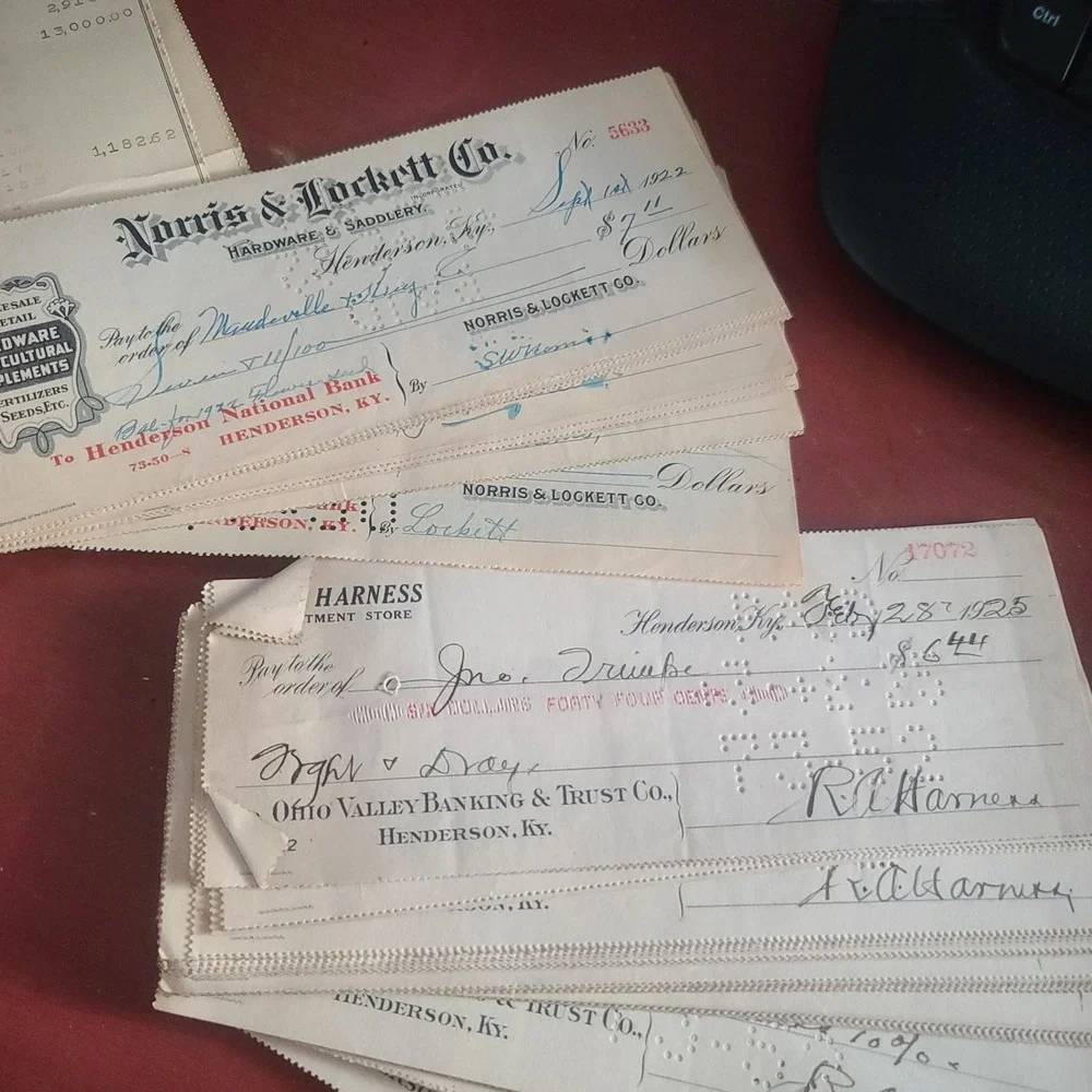 1925 - 95 Vintage‎ Checks Ledger Sheet Hendersonville KY Norris Lockett Hardware